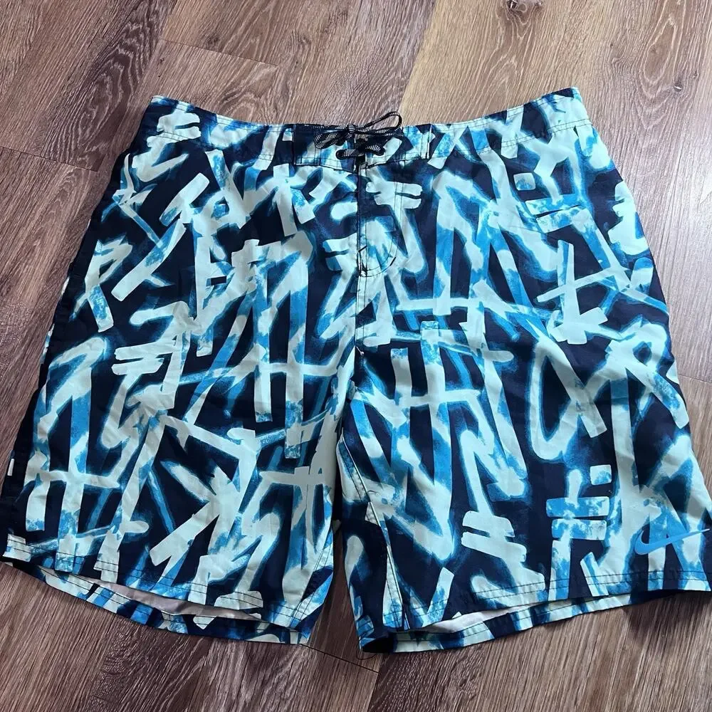 Nike Volley Board Shorts Graffiti Pattern Swim Trunks Mens Size XXL Lined 2XL